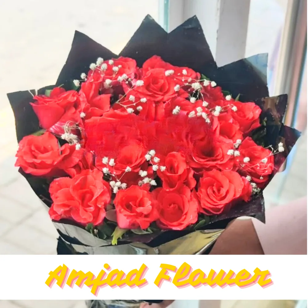 Red Rose Bouquet-Baby Breath Warp